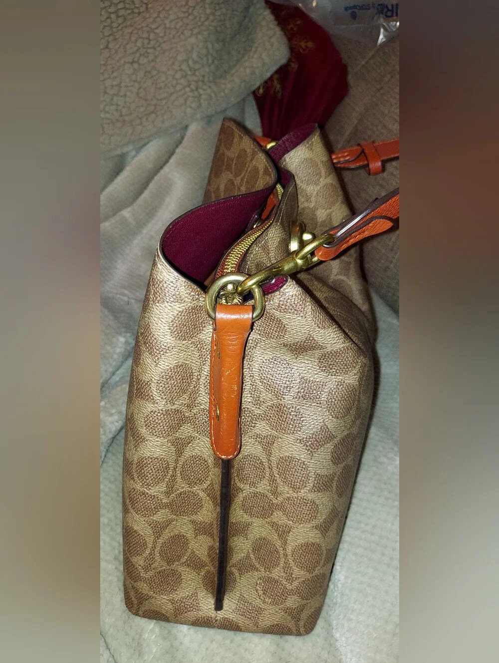 Signature Pattern Shoulder Bag in Brown with Orange Strap